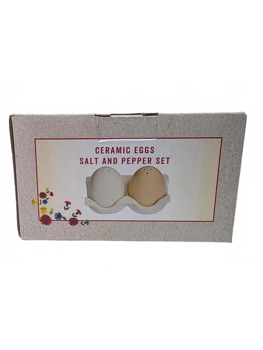 Cracker Barrel Ceramic Egg Salt Pepper Shakers With Holder Box